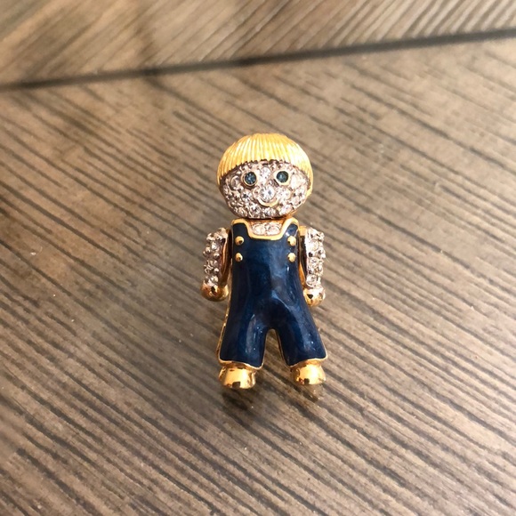 Vintage CAROLEE Rhinestone & Enamel Boy Child Pin - Picture 2 of 16
